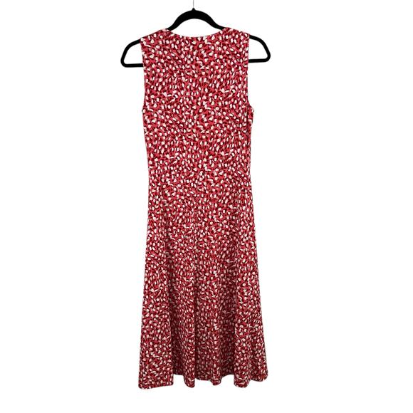 Vince Camuto Red Multi Printed Ruched Front Sleeveless V-Neck Midi Dress 6 NWOT - Picture 2 of 13